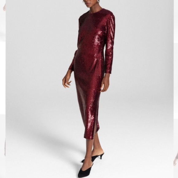 A.L.C. Jagger Sequin Midi Dress in Bordeaux - Picture 2 of 15